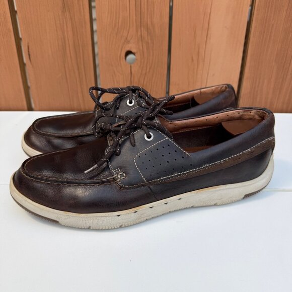 Clarks Unmaslow Edge Mens Size 12 M Brown Leather Casual Lace up Moc Toe Loafers - Picture 1 of 7